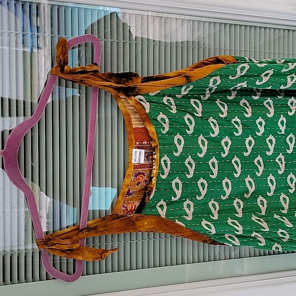 Kantha Cotton Tie-Shoulder Dress OS Can Be Reversed - Picture 2 of 9